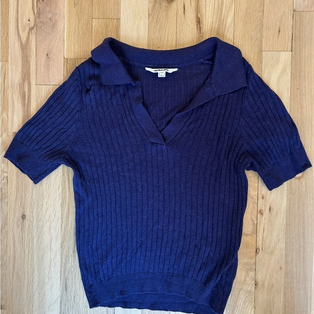 Rollas Blue Ribbed Knit Top